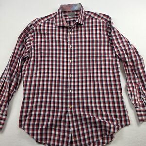 Thomas Dean Plaid Button Up Shirt Mens Large Red Blue White Cotton L/S